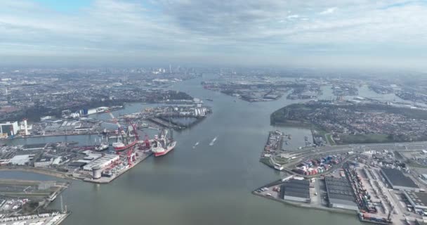 Hamnen Rotterdam Nieuwe Maas Floden Flygdrönare — Stockvideo