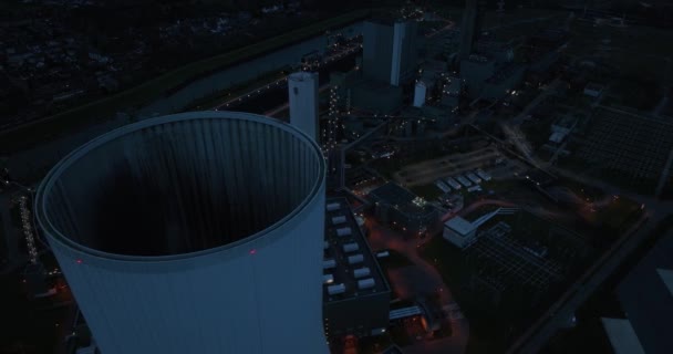 Воздушный Беспилотник Электростанции Дуйсбург Вальсум Ночью Угольная Тепловая Электростанция Создает — стоковое видео