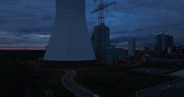 Вид Повітряного Безпілотника Електростанцію Дуйсбург Уолсум Вночі Вугільна Теплоелектростанція Також — стокове відео