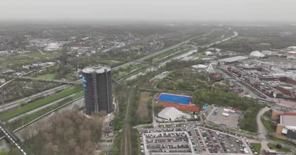 Gasometro Monumento Industriale Punto Riferimento Nella Città Oberhausen Germania Musuem — Video Stock