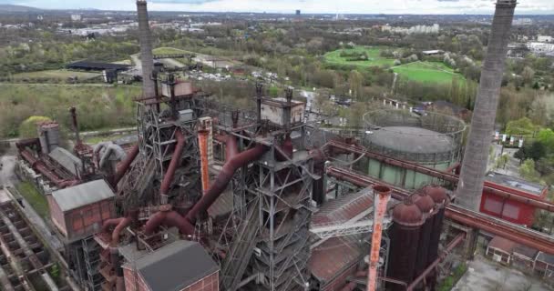 Aerial Top Drone View Industrial Heritage Landschaftspark Duisburg Nord Ruins — Stock Video