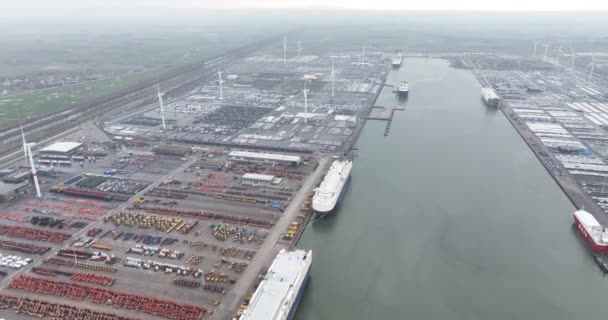 Згортання Терміналу Zeebrugge Частина Порту Антверпен Брюгге Перевезення Транспортних Засобів — стокове відео