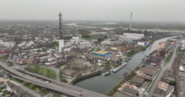 Légi Drón Kilátás Duisburg Városára Németországra Városkép Városkép Városközpont Épületek — Stock videók