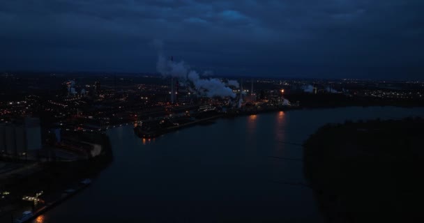 Aerial View Cokes Factory Duisburg Germany Night — Stockvideo