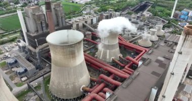 The Weisweiler power plant. Smokestacks and large industrial generation of energy. Aerial drone view.