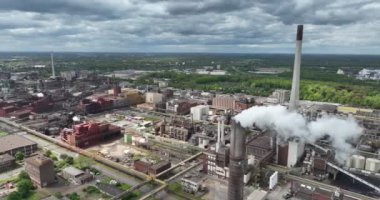 Aerial drone view on CHEMPARK KREFELD UERDINGEN in Germany. Birds eye view.