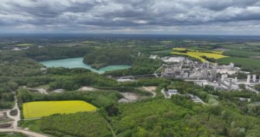 Aerial drone birds eye view on a lime stone mine in Wulfrath Germany.