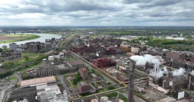 Aerial drone view on CHEMPARK KREFELD UERDINGEN in Germany. Birds eye view.