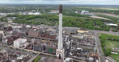 Aerial drone view on CHEMPARK KREFELD UERDINGEN in Germany. Birds eye view.