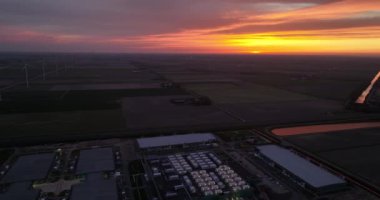 Aerial drone view on a datacenter building facility. Internet, web, e business infrastructure.