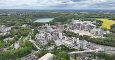 Aerial drone view on the Kalkwerk Flandersbach, in WUlfrath, Germany. Birds eye view.