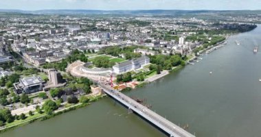 Aerial view over the city center of Koblenz, Germany.