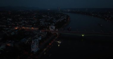 Night time view of the city of Bonn, Germany. Aerial view.