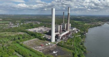 Voerde power station, shut down. Out of use industrial fossil fuel powerd, Dismantling going to take 5 to 7 years. Birds eye view.