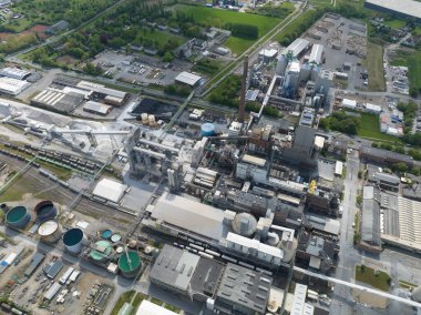 chemical and plastics production factory in Rheinberg, Germany. Aerial view. clipart