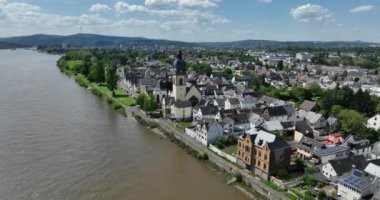 Ren nehri Koblenz, Almanya 'da, hava manzaralı..