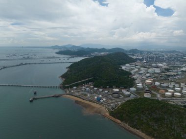 Industry Thailand, Laem Chabang, refinery and port on sea. Aerial video. clipart