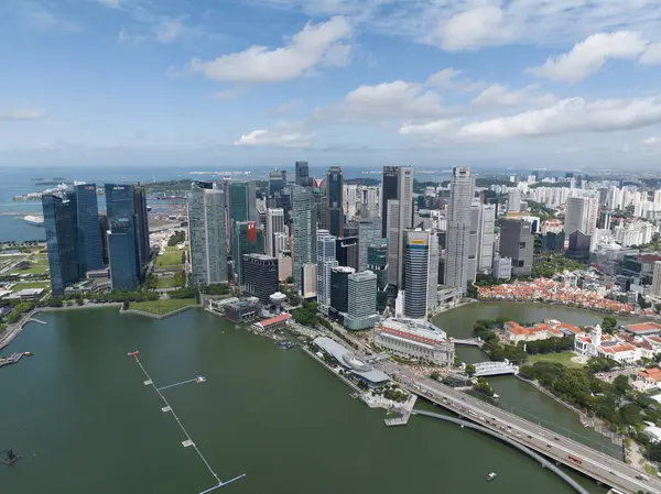 stock image Singapore, Central Region, Singapore, July 4th, 2024: Singapore financial district, aerial drone video.