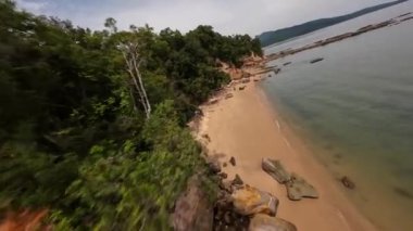 Plaj fpv hava aracı videosu. Tropik orman cenneti.