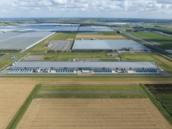 stock image Large online search engine datacenter in Middenmeer, the Netherlands. Aerial drone view.