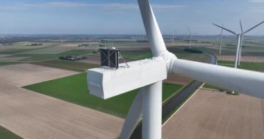 Rüzgar türbini, rüzgar değirmeni, yeşil sürdürülebilir enerji. Rüzgâr gücüyle elektrik üretimi. Hava aracı görünümü.