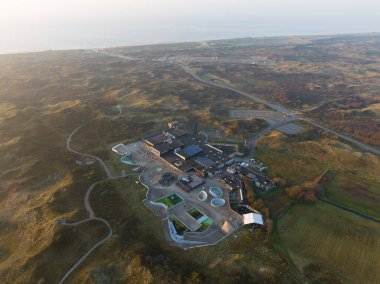 An aerial drone view of Pieterburen, seal center, rescue and shelter at Texel, The Netherlands. clipart