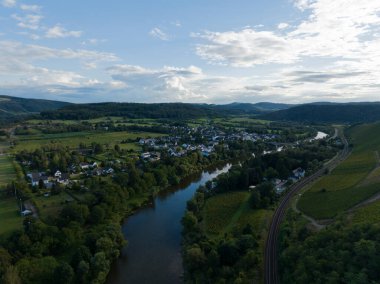 An aerial drone photo of beautifull blush valleys of the Saarland region. clipart