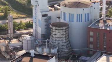 Sugar factory in Jullich, Germany. Large industrial installation. Aerial drone video.