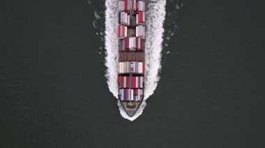 Kontaminatör gemisi, ulaşım ve lojistik, ticaret, mal, nakliye ve küresel lojistik. Hava aracı videosu.