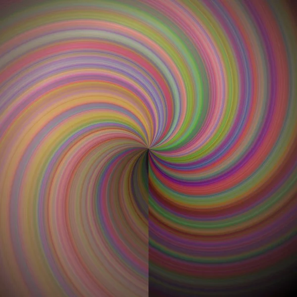 Spiral of warm colors lines divided by a vertical axis. A half-line of rotation ending at the center.