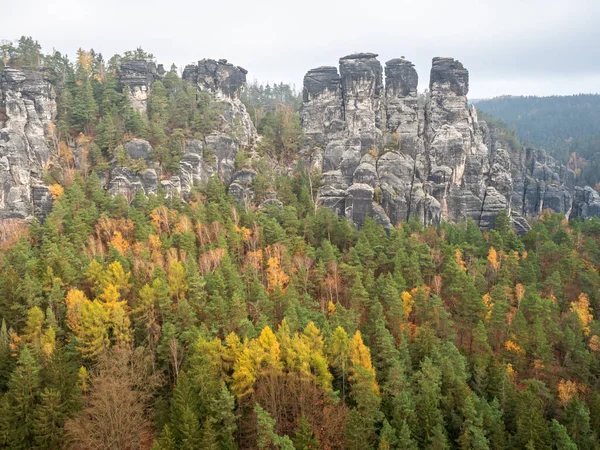 Rocks Formation Bastei Bridge Saxon Switzerland Germany Sunny Day Autumn —  Fotos de Stock