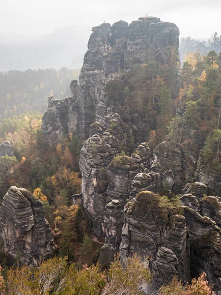 Rocks Formation Bastei Bridge Saxon Switzerland Germany Sunny Day Autumn — Stockfoto