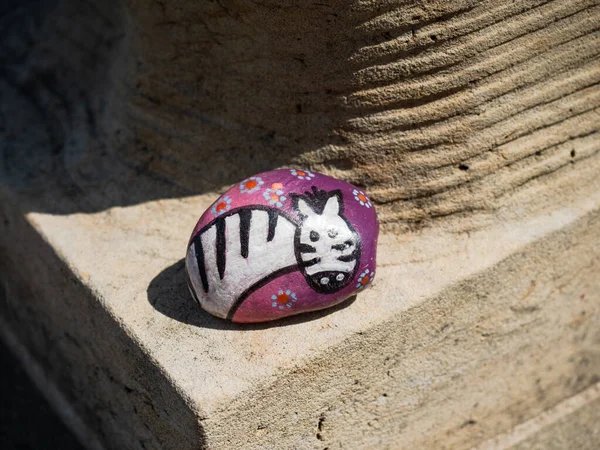 Zebra Foto Met Hand Geschilderde Leuke Steen Het Uitzicht Toren — Stockfoto