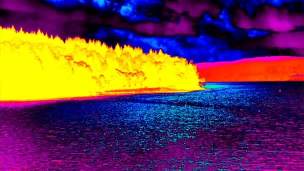 Lake Fjord Dark Water Shaking Evening Sun Infra Thermal Camera — Stock Video