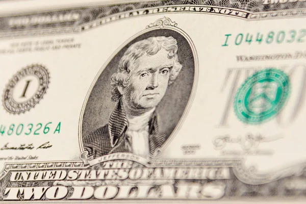 Двухдолларовые Банкноты Серии 2013 Портретом Президента Томаса Джефферсона Банкнота Старых — стоковое фото