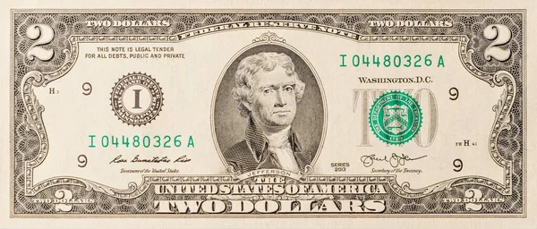 Banner Two Dollars Bill Banknote Series 2013 Portrait Presidential Thomas — стоковое фото