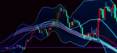 Veri analizi. Ticari pazarın sonucunu bulmak için grafik. Finansal istatistikleri analiz etmek ve pazar verilerini analiz etmek için ayarlanmış. Koyu siyah arka plan..