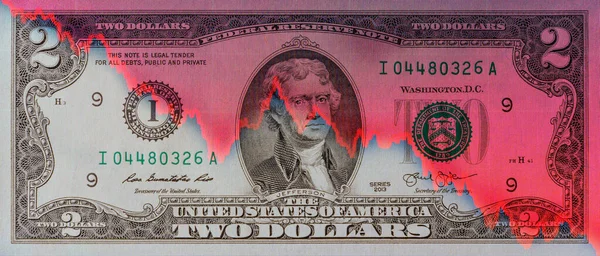 Crisis in America.World economic crisis.Economy of the United States.Banner two dollar.Concept Fall of the US economy.Fall in the value of US government bonds.