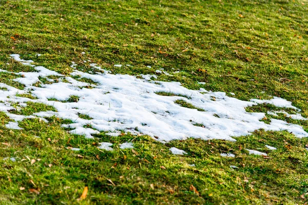 Laatste Gesmolten Sneeuw Lentegras Sneeuw Vertrokken Het Voorjaar Abstracte Lente — Stockfoto