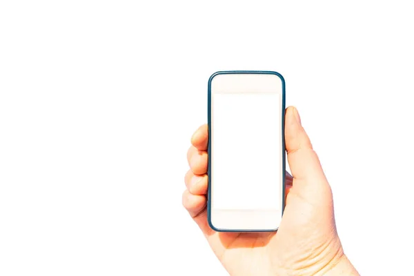 Мбаппе Держит Мобильный Телефон Пустым Белым Экраном Зеленом Фоне — стоковое фото