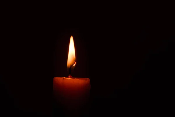 One Light Candle Burning Brightly Dark Background Copy Space — Stock Photo, Image