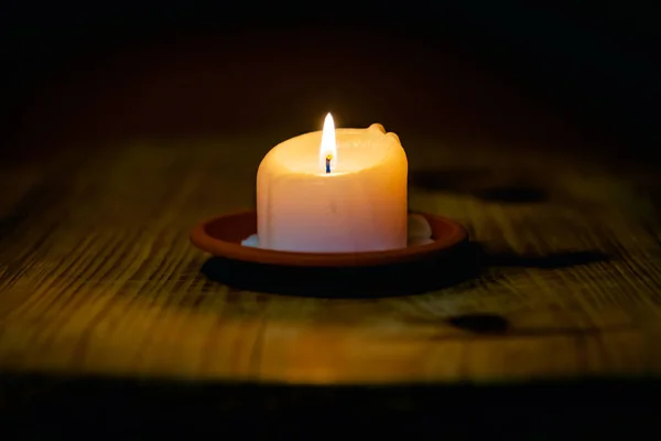 Religion Koncept Ljus Ljus Gamla Trä Bakgrund Kyrkan Candlelight Vintage — Stockfoto