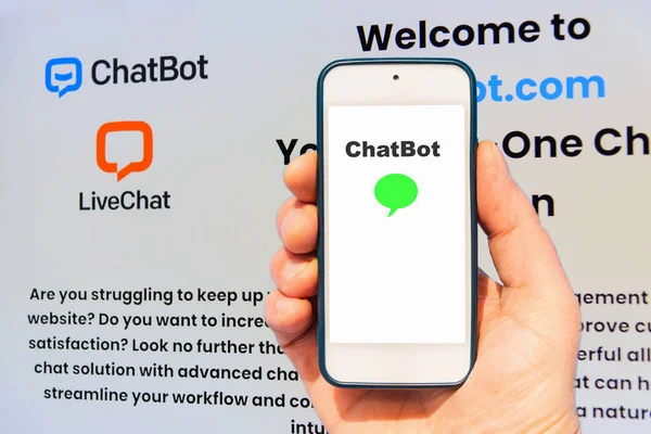 Bot Chat Comunica Hombre Negocios Proporciona Datos Inteligentes Texto Humano — Foto de Stock