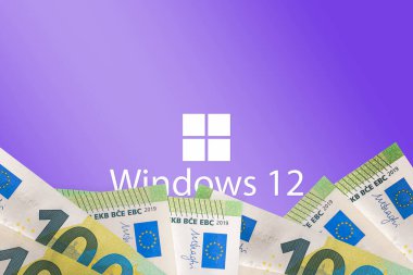 İşletim sistemi pahalıdır. Windows 12.A yeni güncellenmiş mikrosoft bilgisayar işletim sistemi. Avro para birimi ön planda. İş daha pahalıdır. Telsiai, Litvanya .05-20-2023.