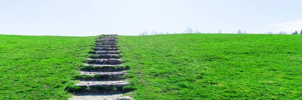 Banner Advertisement Ladder Heaven Stone Stairs Path Blue Sky Sunny — Stock Photo, Image