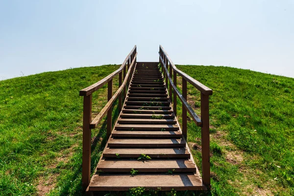 Stairs Heaven Stairs Future Wooden Stairs Mountain Summer Day — Stock Photo, Image