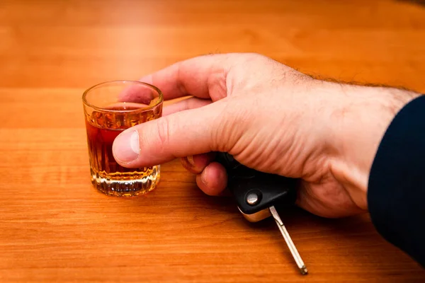 Drink Drive Drunk Man Hand Glass Alcohol Car Key Hand — Stock Photo, Image