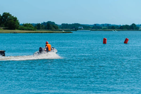 Carreras Agua Niños Embarcaciones Inflables Powerboat Race Show 2023 Telsiai — Foto de Stock
