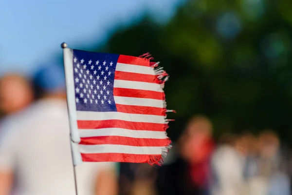 stock image Independence Day fourth of July.United States of America USA flag foreground for 4th of July.Summer sunset evening.Close-up.