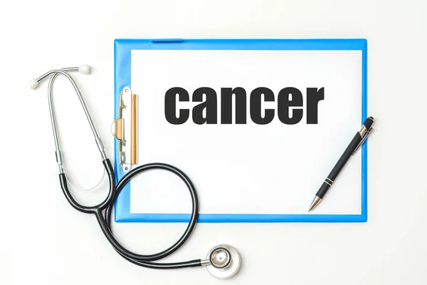 Inscription Cancer Napsaný Notepadu Aby Vám Připomněl Důležité Stůl Spolu — Stock fotografie